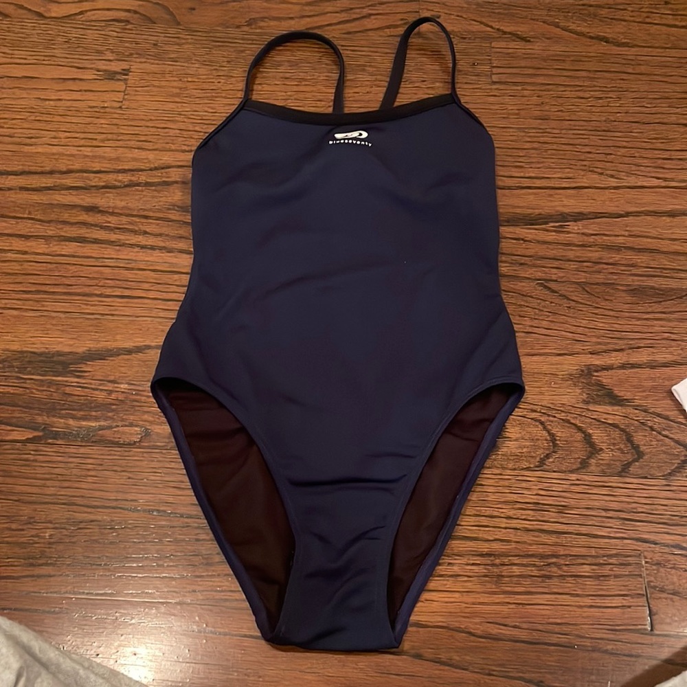 blue seventy navy open back swim suit size 24